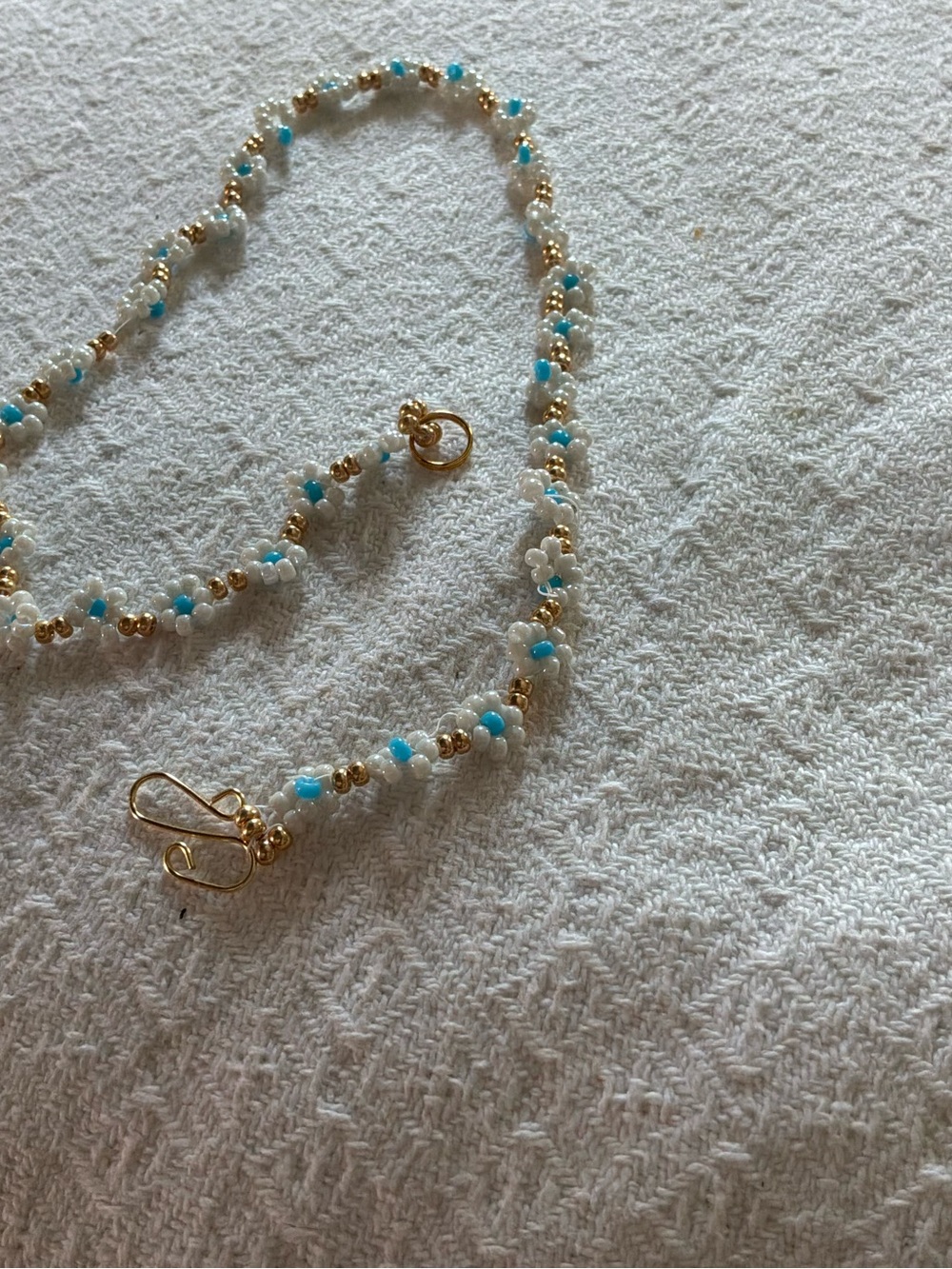 Gold-Accent White and Turquoise Beaded Necklace